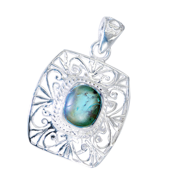Turquoise Statement Italian 925 Silver Solitaire Chloe Filigree Blue Pendant Jewelry