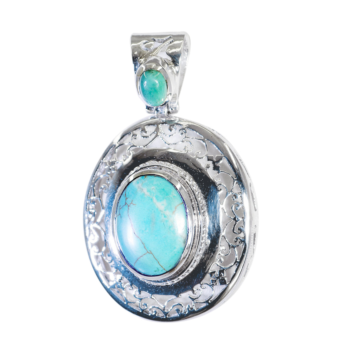 Turquoise Statement French Silver Toi et Moi Turquoise Pendant Huvudsaklig produktbild
