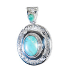 Turquoise Statement French Silver Toi et Moi Turquoise Pendant