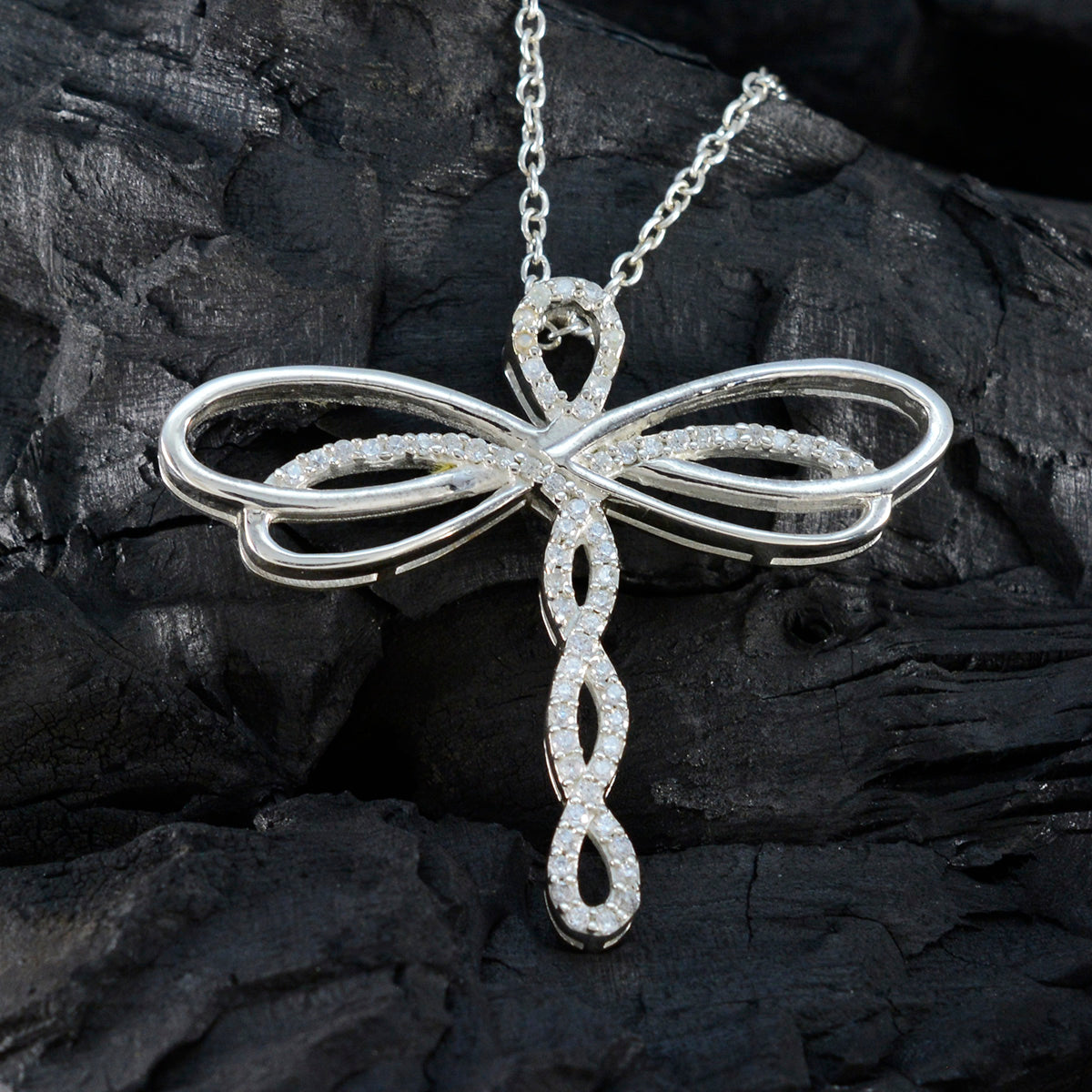 Vit CZ Essential Afrikanskt Silver Flera Bruna Graciösa Vita Hängsmycken