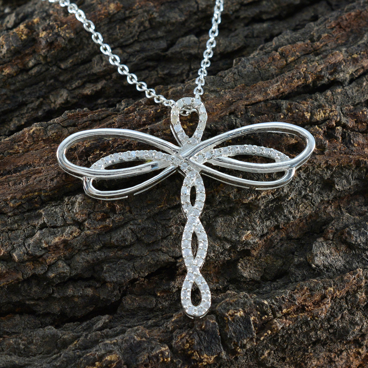 Vit CZ Essential Afrikanskt Silver Flera Bruna Graciösa Vita Hängsmycken