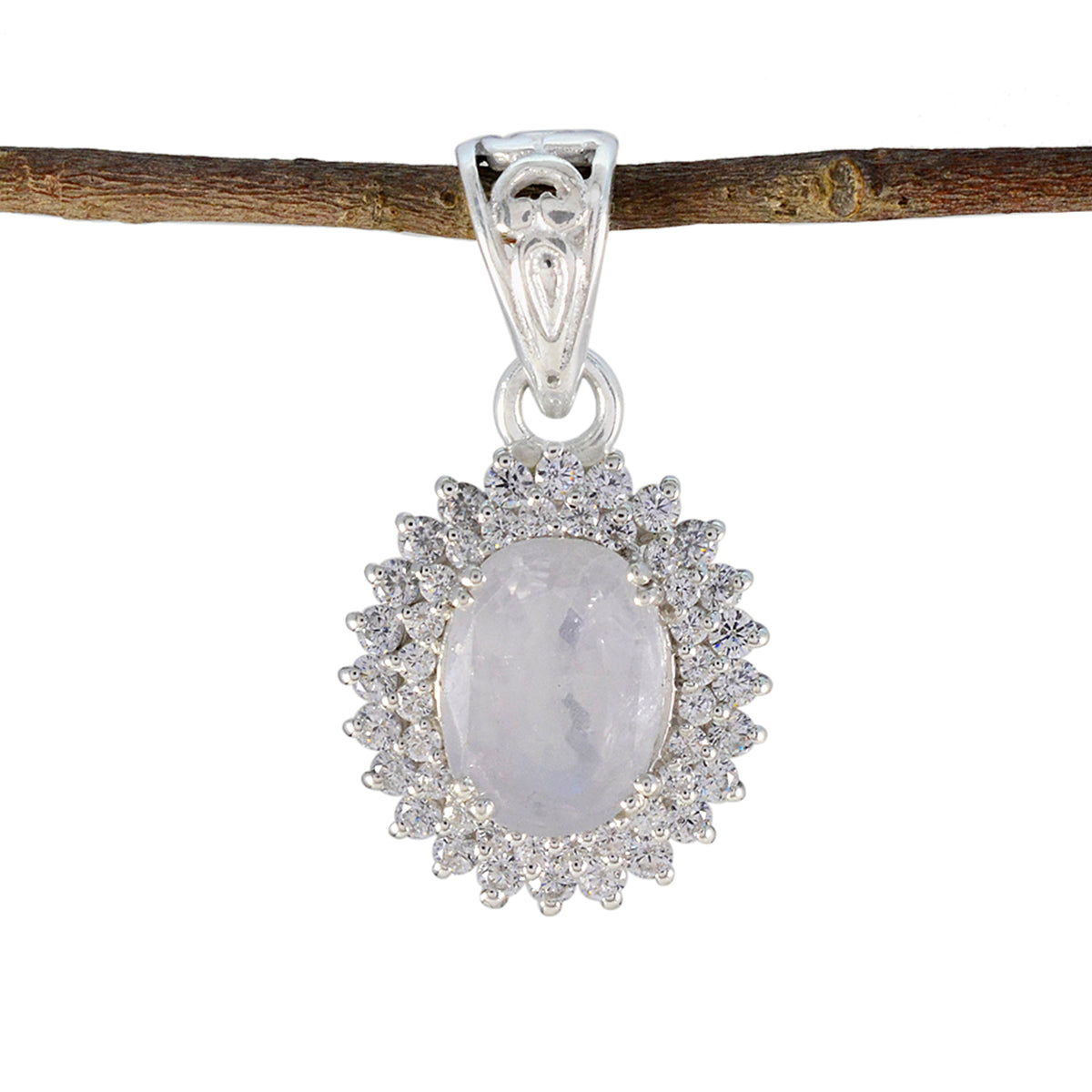 Rainbow Moonstone Featherlight Indian 925 Silver multiple White Pendant Immagine principale del prodotto