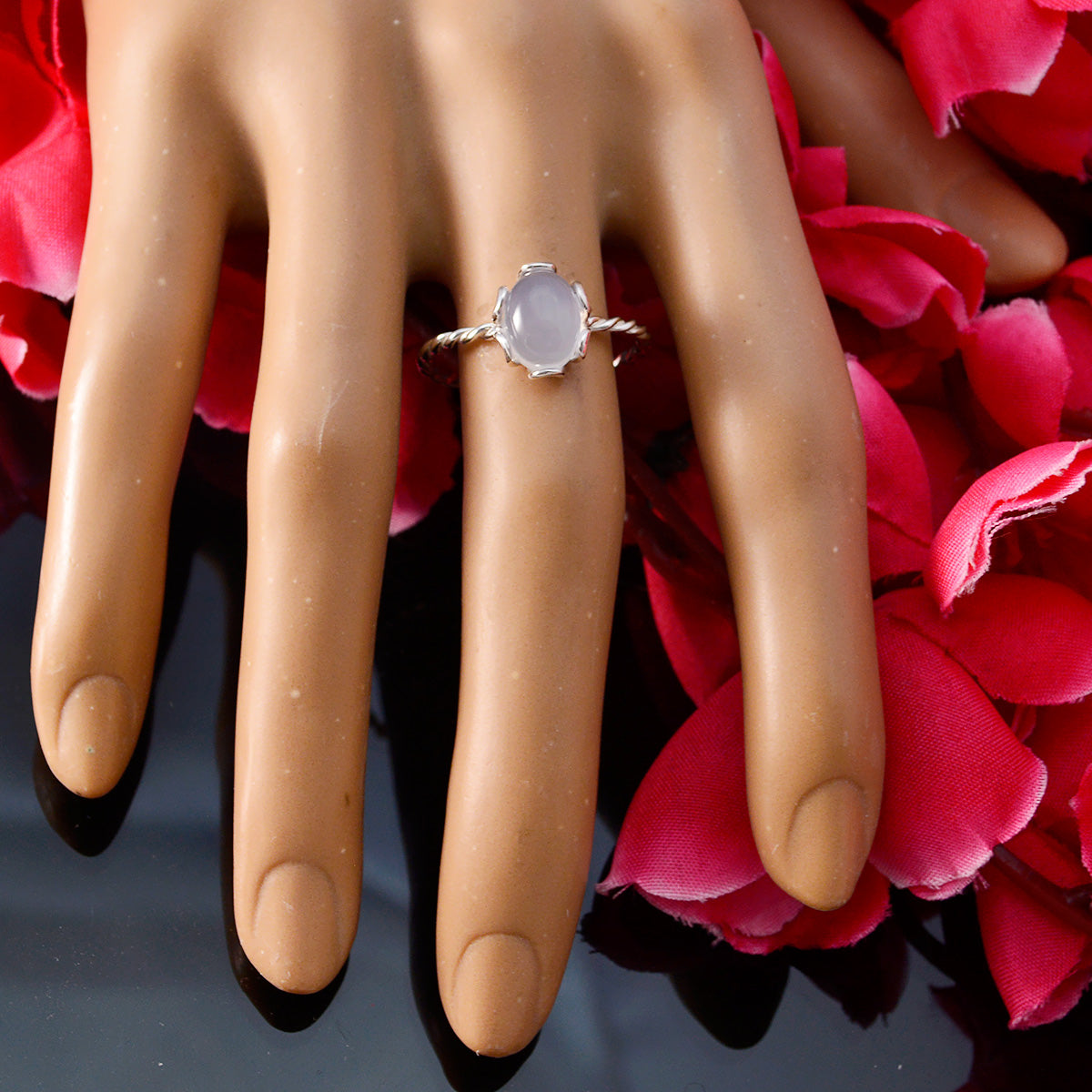 Aqua Chalcedony Solitaire Turkish 925 Sterling Silver Green Gemstones Elegant  Twist Ring Jewellery