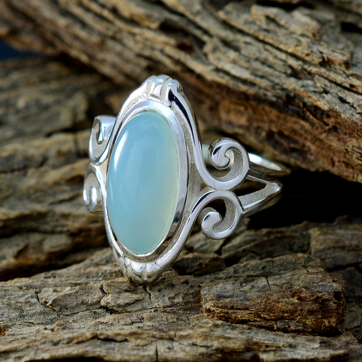 Aqua Chalcedony Solitaire Spanish Silver Green Gems Minimal Rope Wire Ring Jewellery