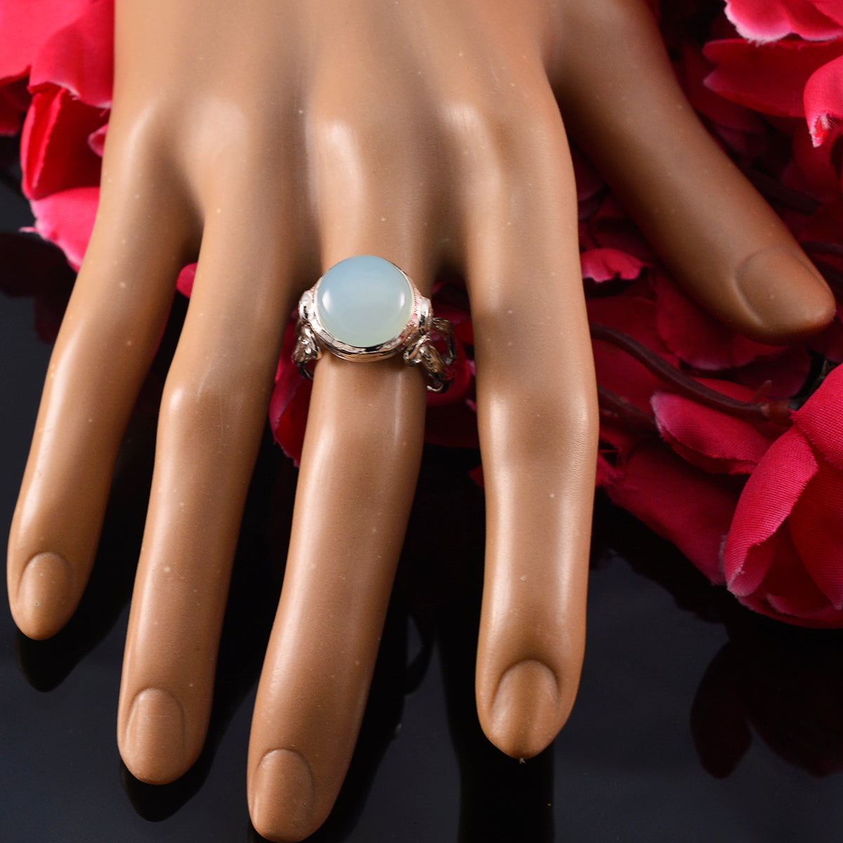 Aqua Chalcedony Solitaire Russian 925 Sterling Silver Green Gemstone Versatile Sophisticated Ring Jewellery