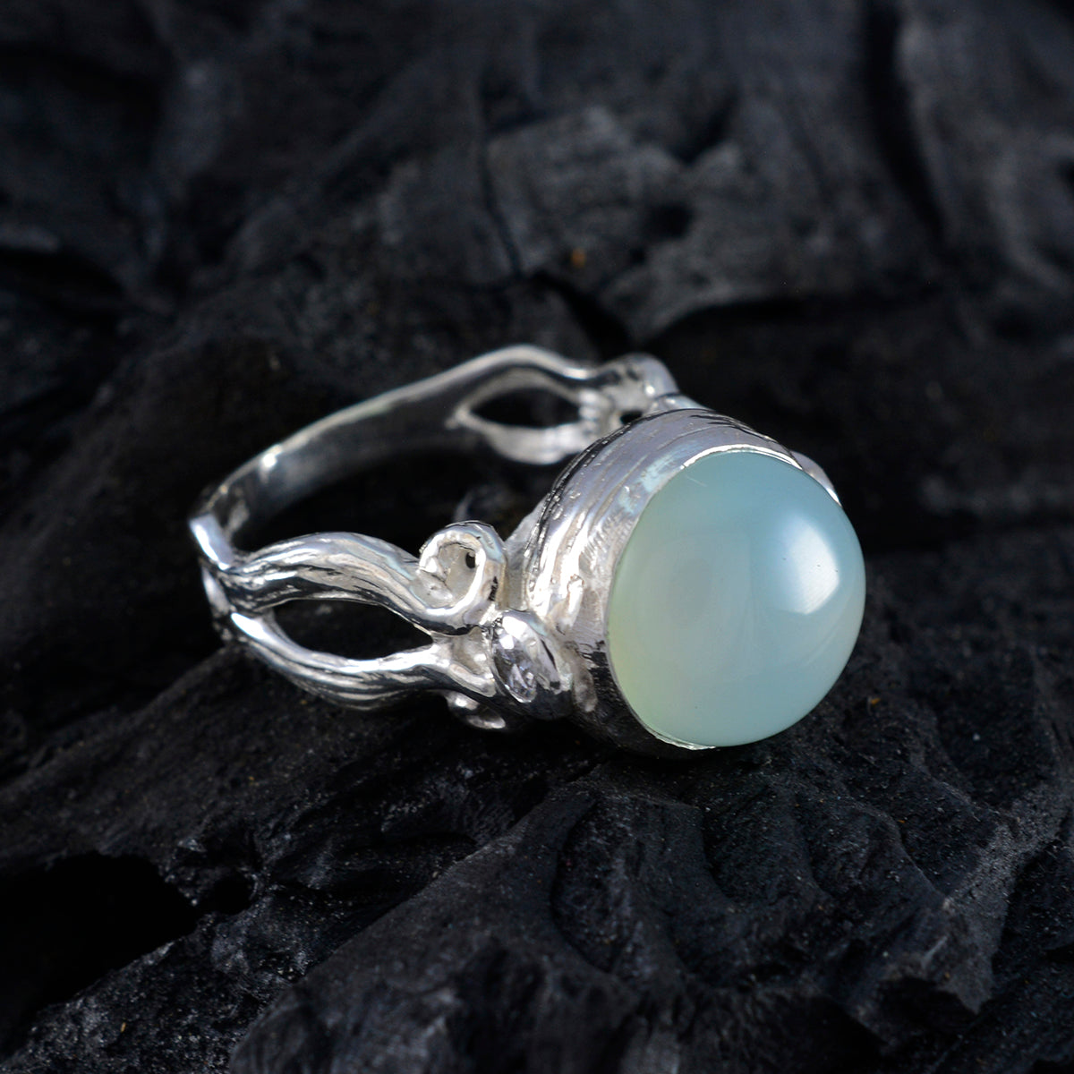 Aqua Chalcedony Solitaire Russian 925 Sterling Silver Green Gemstone Versatile Sophisticated Ring Jewellery