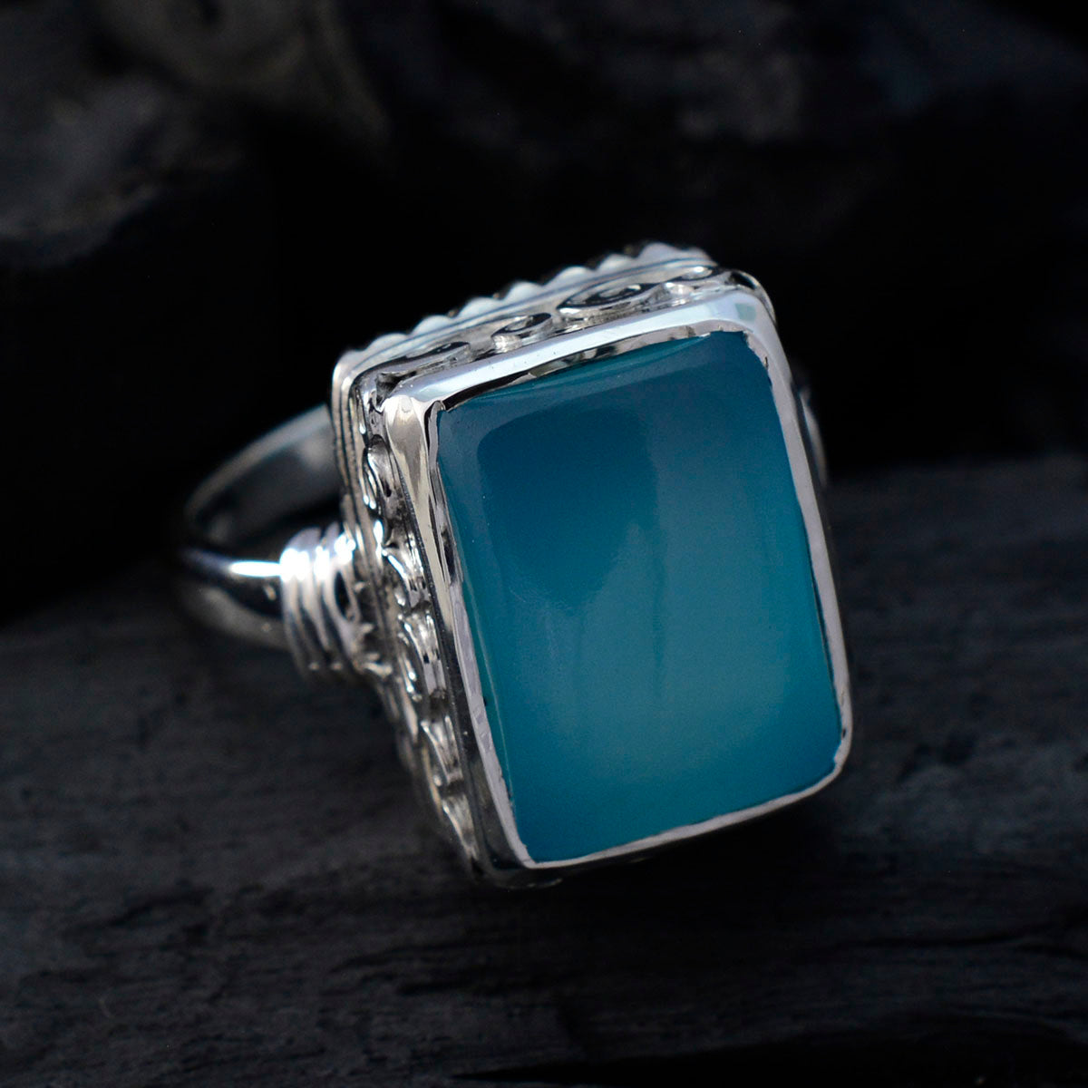 Aqua Chalcedony Solitaire Egyptian 925 Silver Green Gems Versatile Contemporary Ring Jewelry
