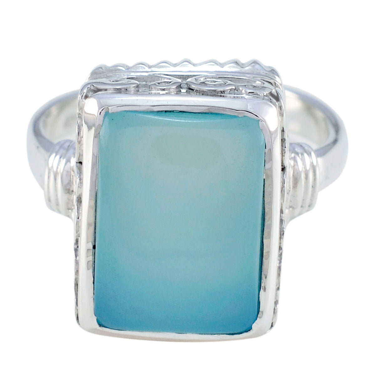 Aqua Chalcedon Solitär Ägyptischer 925 Silber Grüne Edelsteine Vielseitiger zeitgenössischer Ringschmuck Hauptbild