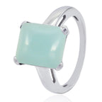 Aqua Chalcedony Solitaire Moroccan 925 Silver Green Gemstone Minimal Cultural Ring Jewelry