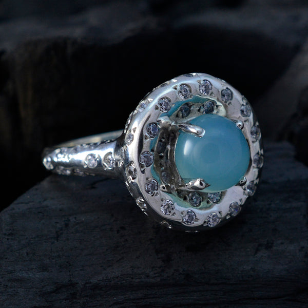 Aqua Chalcedony multiple African Silver Green Gems Versatile Abstract Ring Jewellery