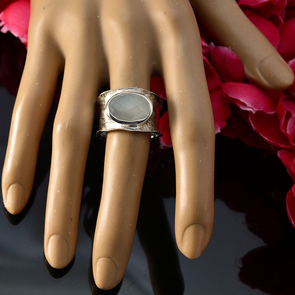 Aqua Chalcedony Solitaire Russian 925 Silver Green Gemstone Essential  Oversized Band Jewelry