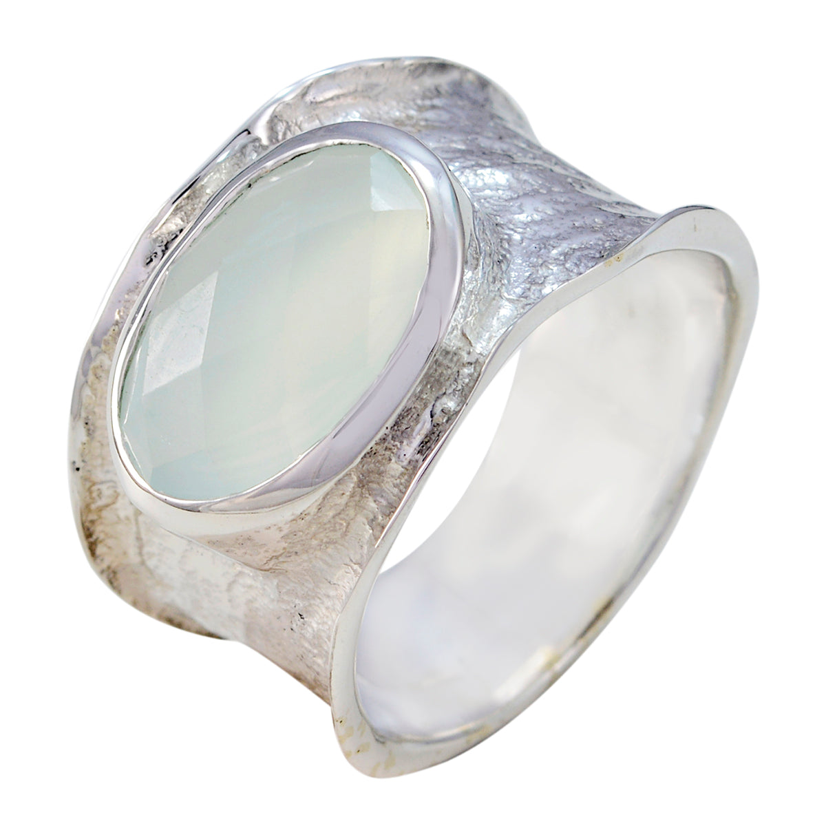 Aqua Chalcedony Solitaire Russian 925 Silver Green Gemstone Essential  Oversized Band Jewelry