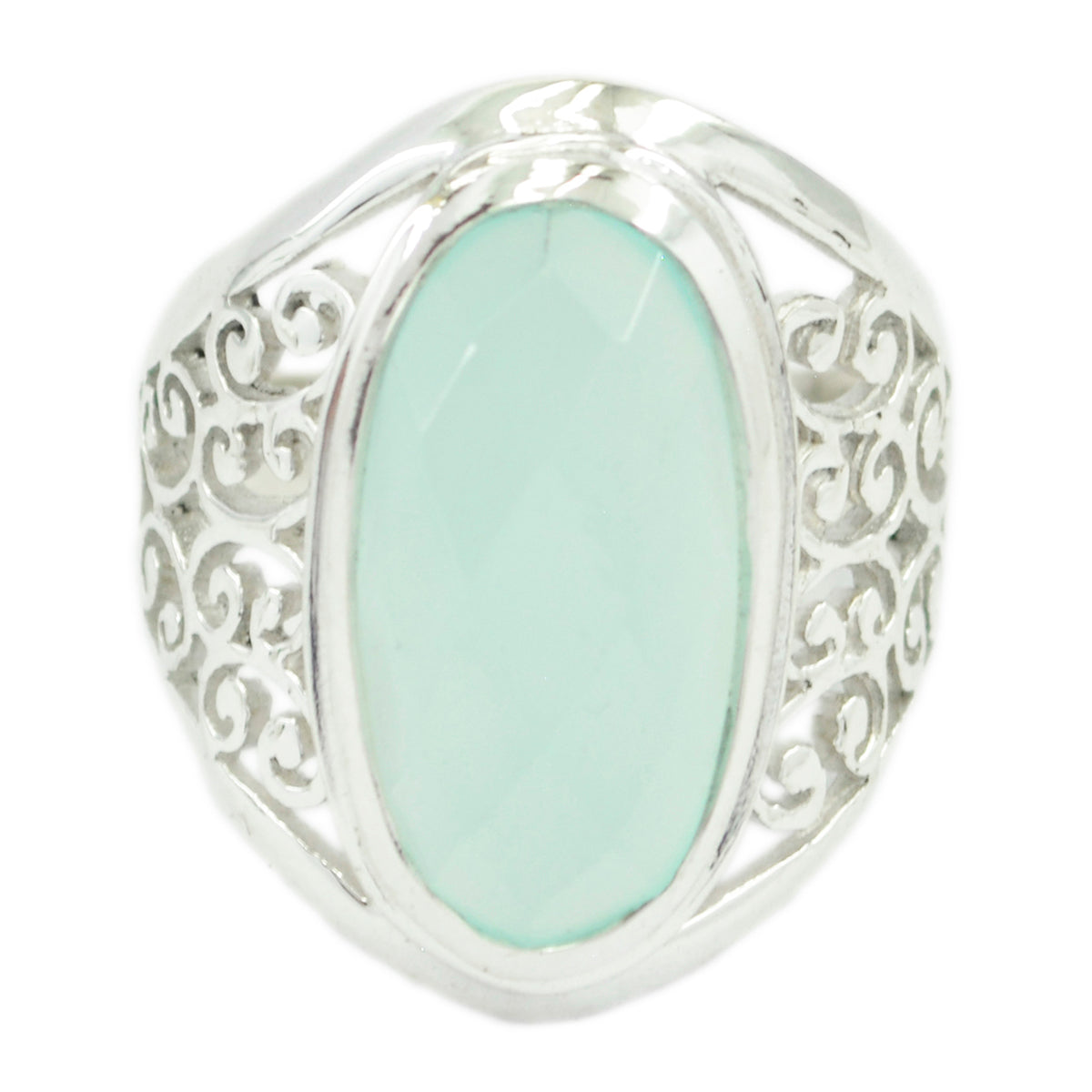 Aqua Chalcedony Solitaire Italian Silver Green Gems Mid weight Filigree Ring Jewellery Главное изображение товара