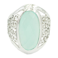 Aqua Chalcedony Solitaire Italian Silver Green Gems Mid weight Filigree Ring Jewellery