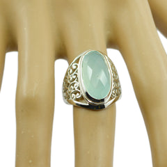 Aqua Chalcedony Solitaire Italian Silver Green Gems Mid weight Filigree Ring Jewellery