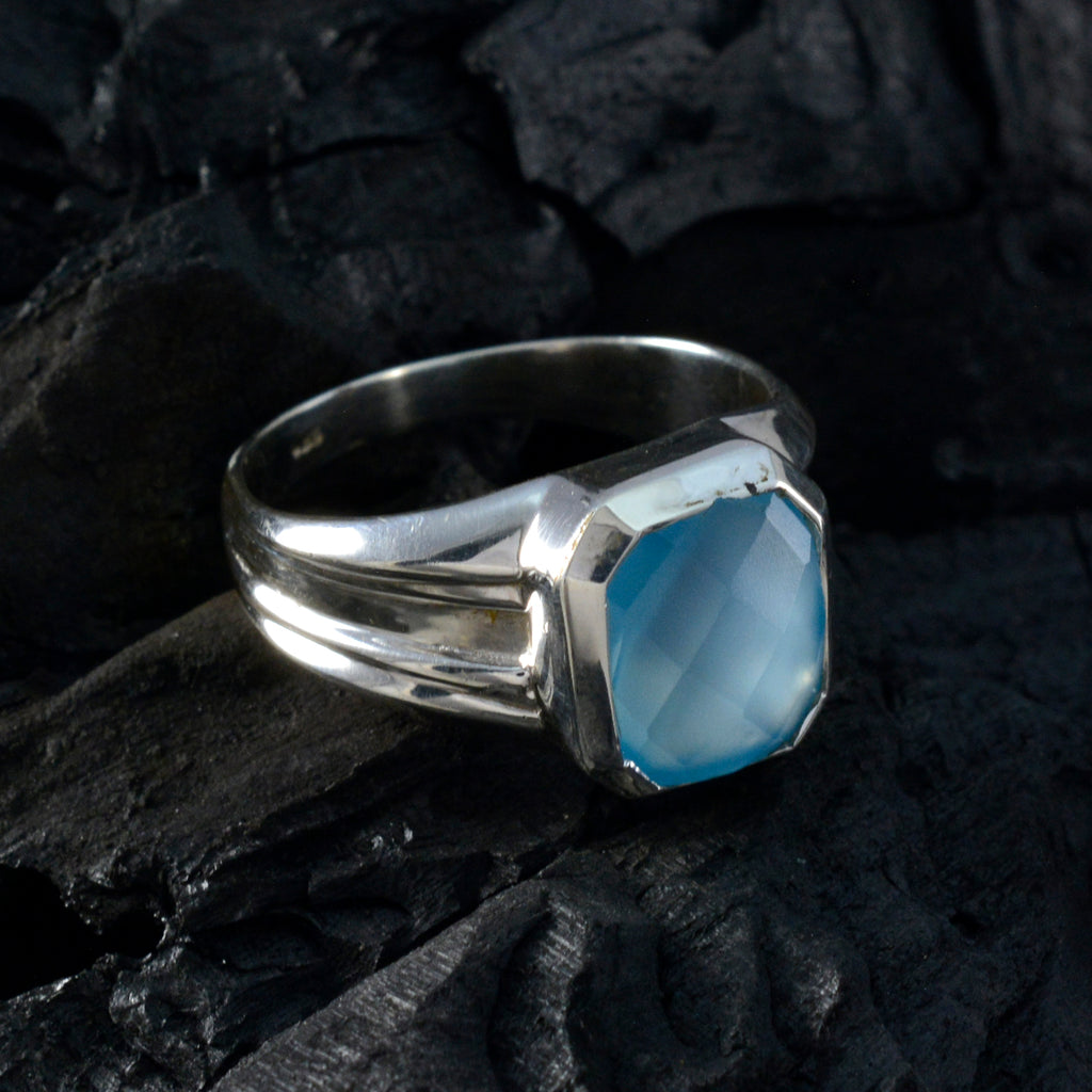 Aqua Chalcedony Solitaire Indian Silver Green Gems Eye catching Abstract Ring Jewellery