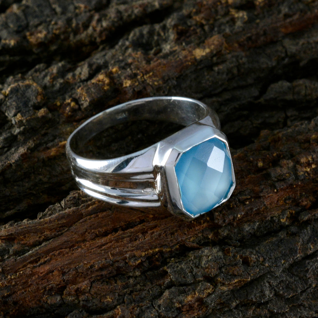 Aqua Chalcedony Solitaire Indian Silver Green Gems Eye catching Abstract Ring Jewellery