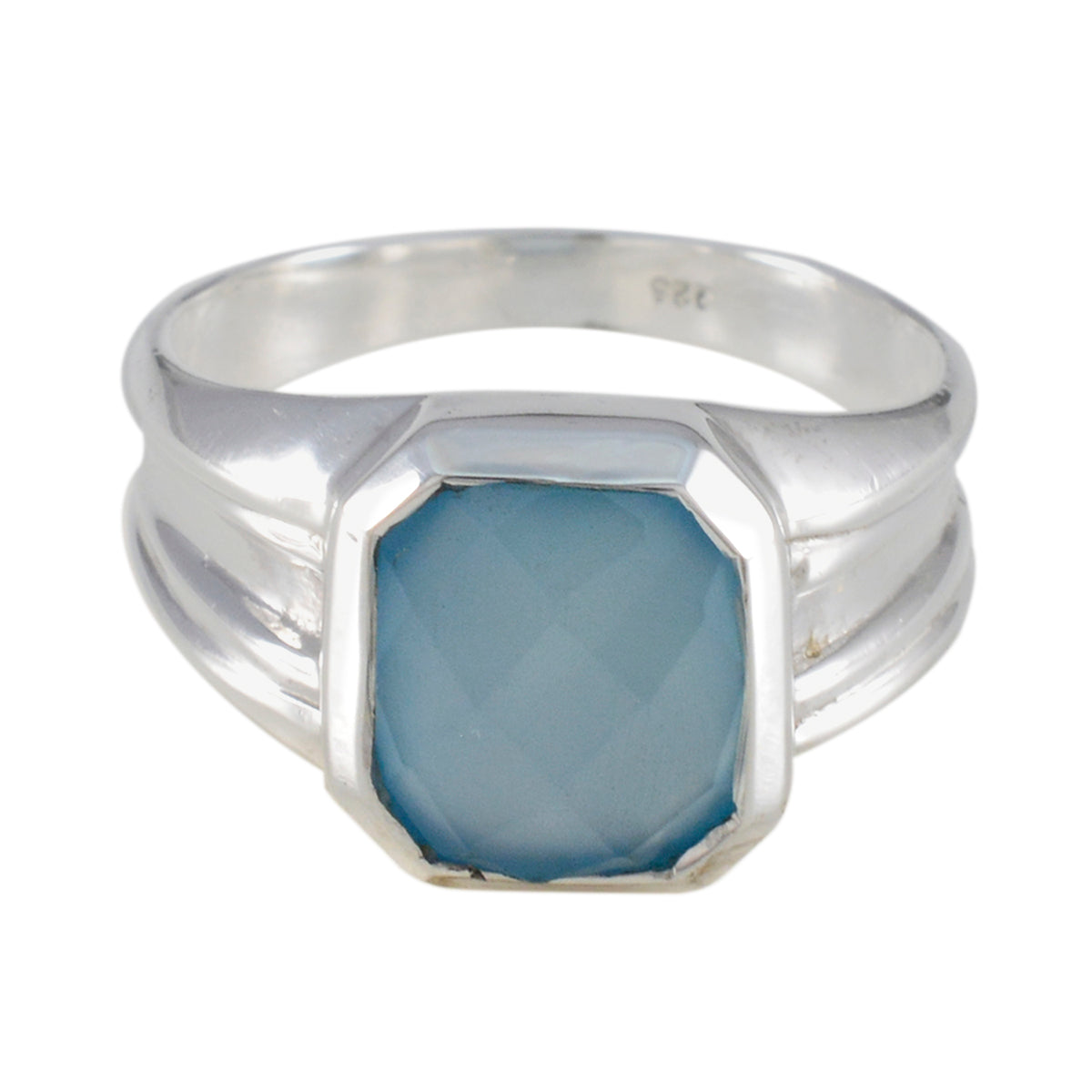 Aqua Chalcedony Solitaire Indian Silver Green Gems Eye catching Abstract Ring Jewellery