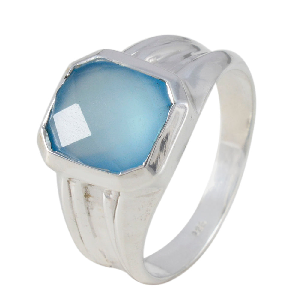 Aqua Chalcedony Solitaire Indian Silver Green Gems Eye catching Abstract Ring Jewellery