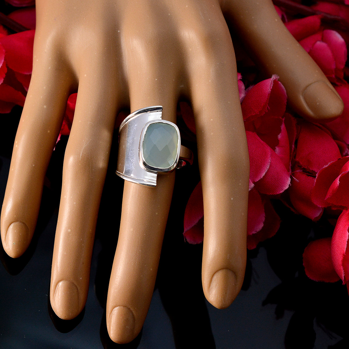 Aqua Chalcedony Solitaire Indian 925 Sterling Silver Green Gems Versatile Armor Ring Jewellery