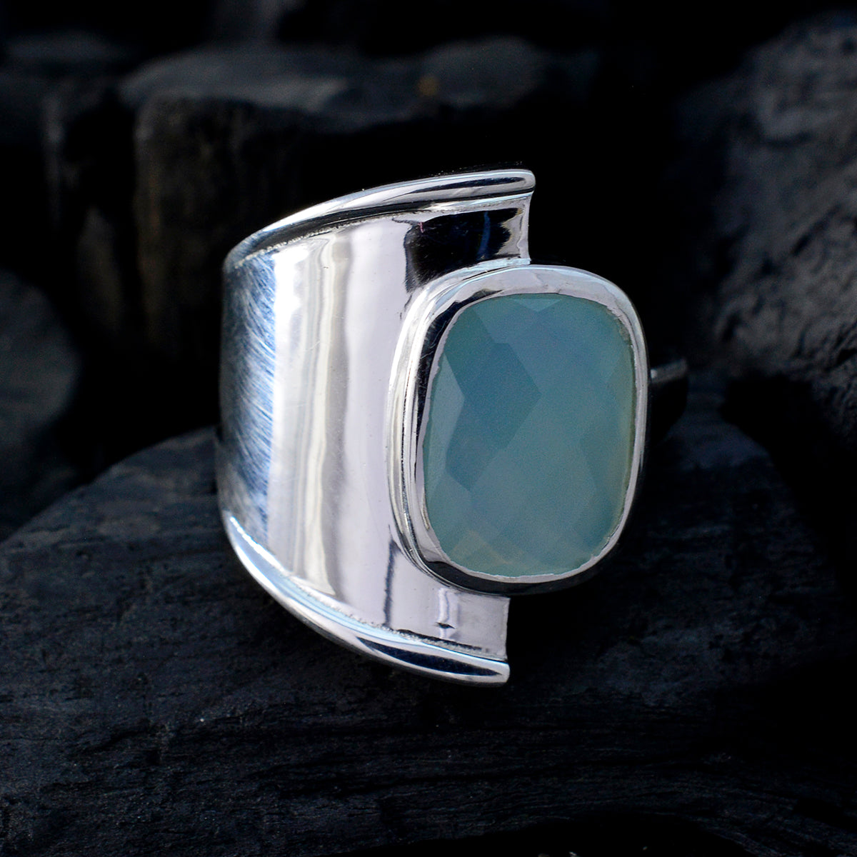 Aqua Chalcedony Solitaire Indian 925 Sterling Silver Green Gems Versatile Armor Ring Jewellery