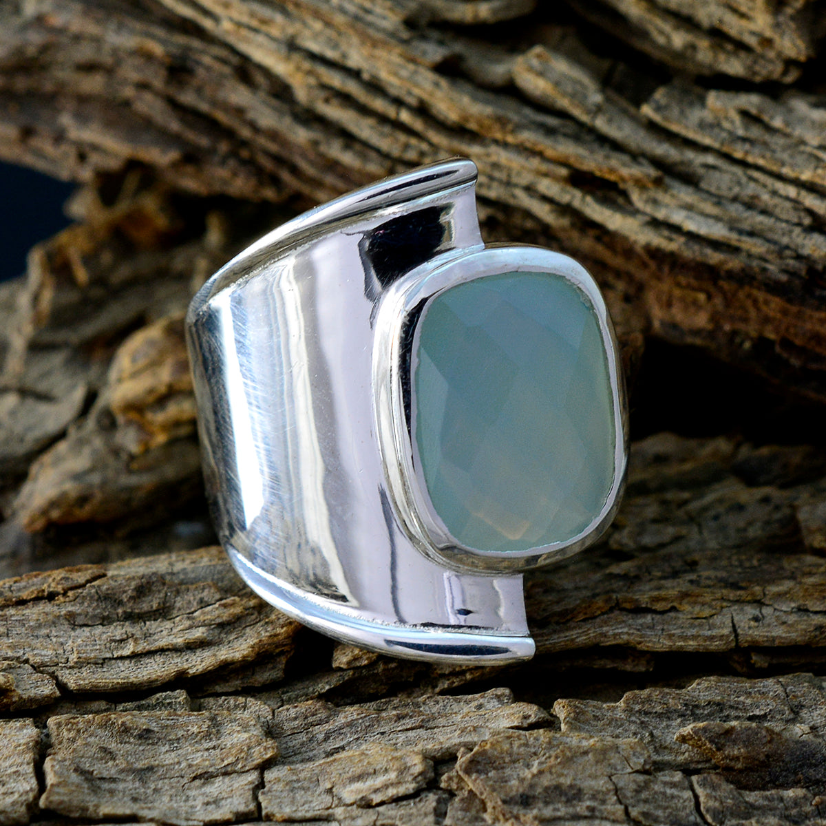Aqua Chalcedony Solitaire Indian 925 Sterling Silver Green Gems Versatile Armor Ring Jewellery