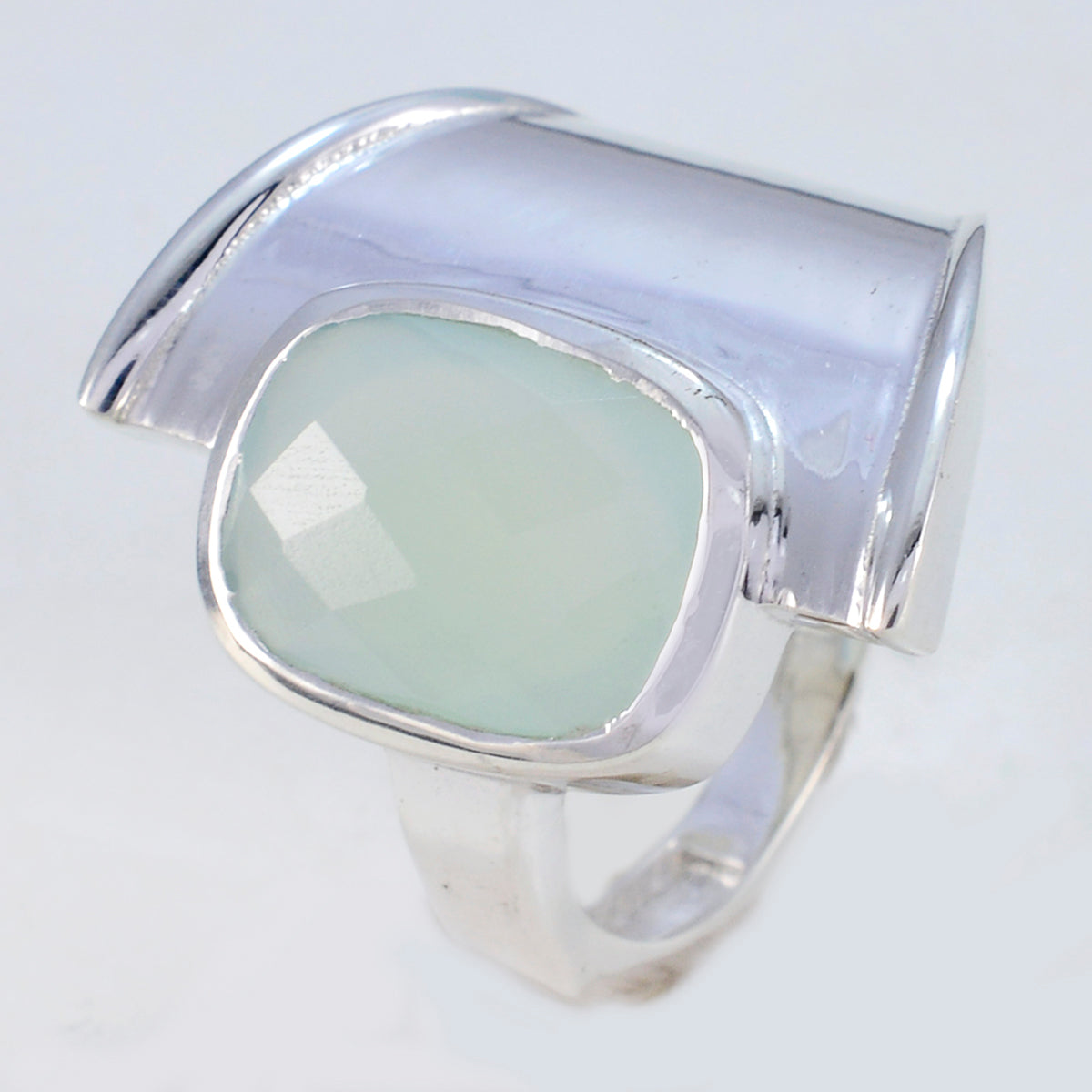 Aqua Chalcedoon Solitaire Indiaas 925 Sterling Zilver Groene Edelstenen Veelzijdige Armor Ring Sieraden Secundaire afbeelding