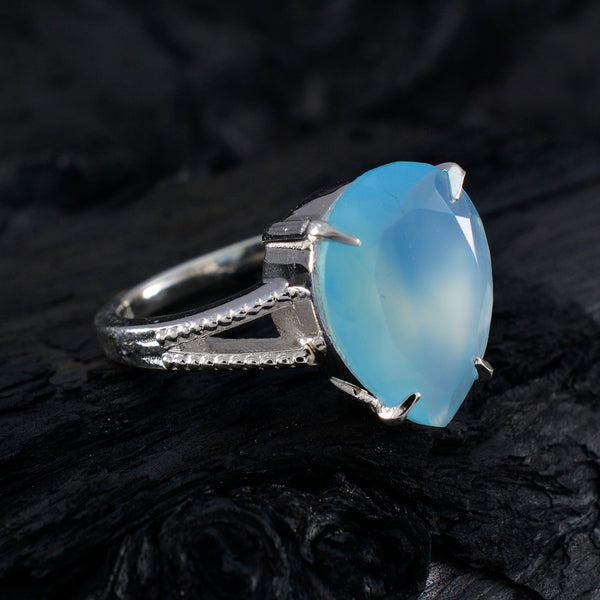 Aqua Chalcedony Solitaire German Sterling Silver Green Gemstones Eye catching Romantic Ring Jewelry