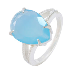 Aqua Chalcedony Solitaire German Sterling Silver Green Gemstones Eye catching Romantic Ring Jewelry