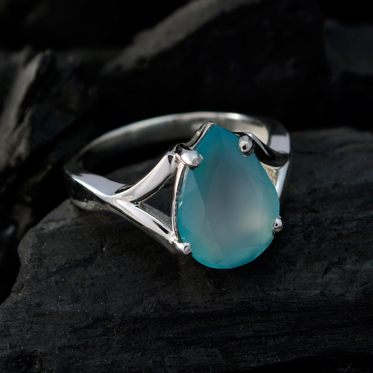Aqua Chalcedony Solitaire African 925 Sterling Silver Green Gemstones Minimal wedding Ring Jewelry
