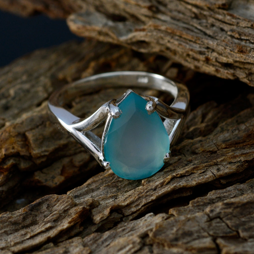 Aqua Chalcedony Solitaire African 925 Sterling Silver Green Gemstones Minimal wedding Ring Jewelry
