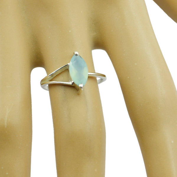Aqua Chalcedony Solitaire Korean 92.5 Silver Green Gemstone Minimalist Modern Ring Jewelry