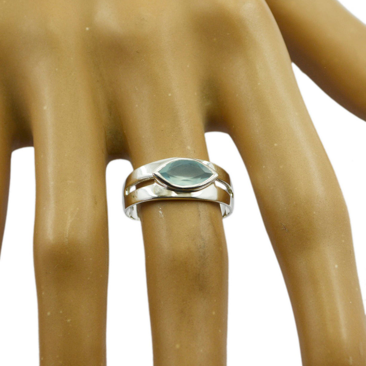 Aqua Chalcedony Solitaire African Silver Green Gems Slim Trendy Ring Jewellery