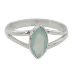 Aqua Chalcedony Solitaire Turkish Silver Green Gems Delicate Geometric Ring Jewellery