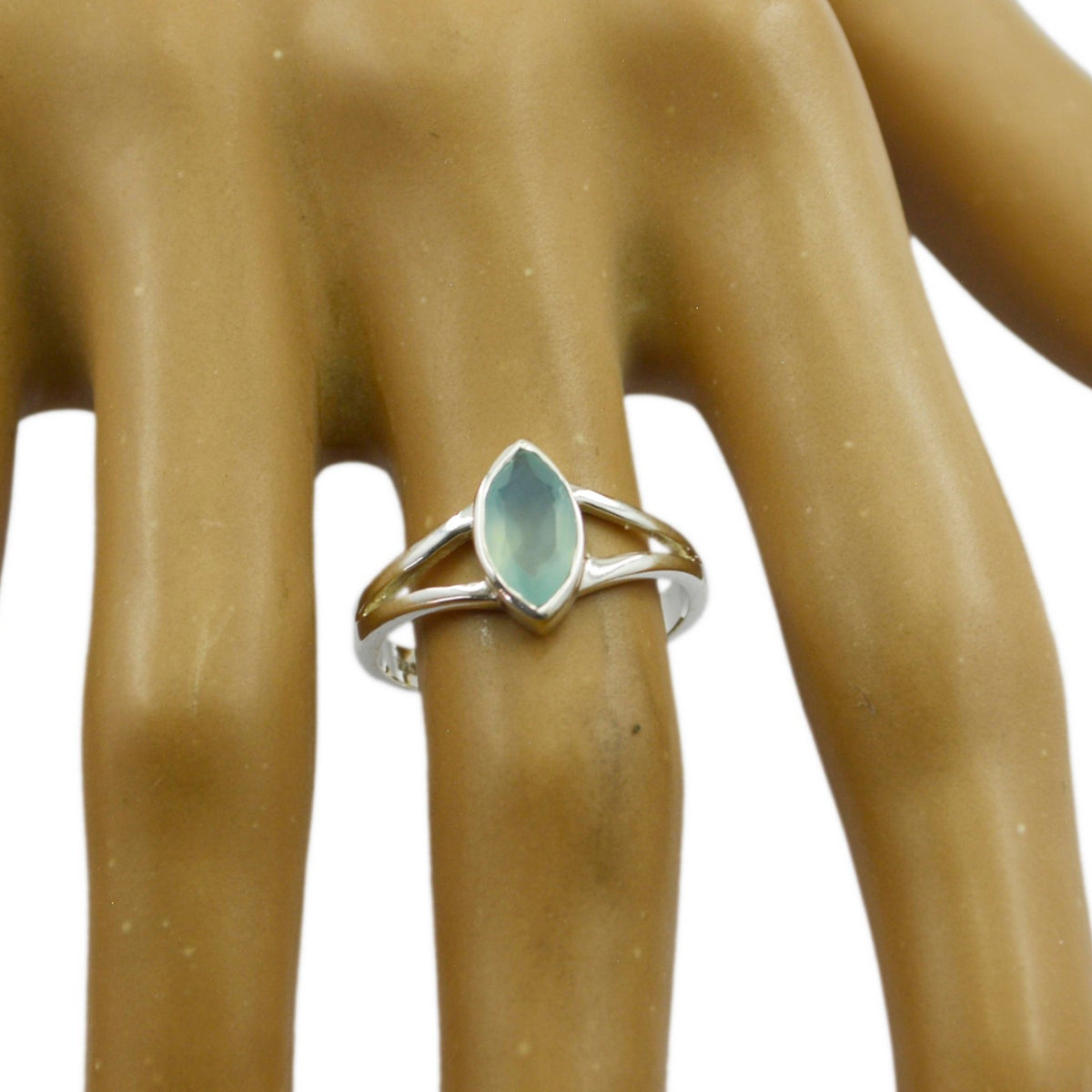 Aqua Chalcedony Solitaire Turkish Silver Green Gems Delicate Geometric Ring Jewellery