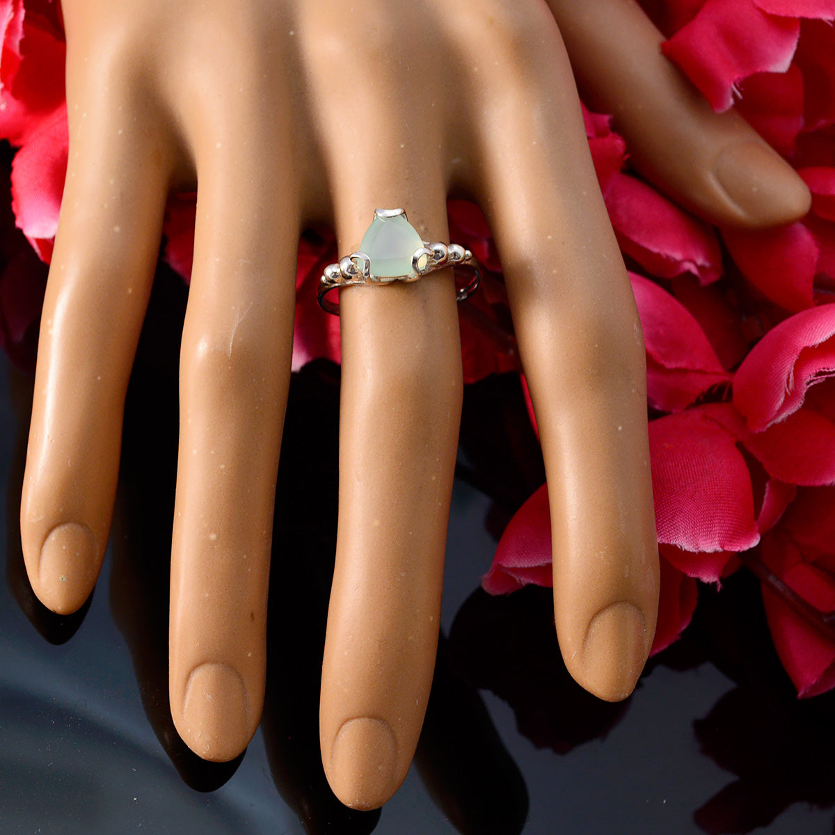 Aqua Chalcedony Solitaire Australian Silver Green Gemstones Delicate Rope Wire Ring Jewelry