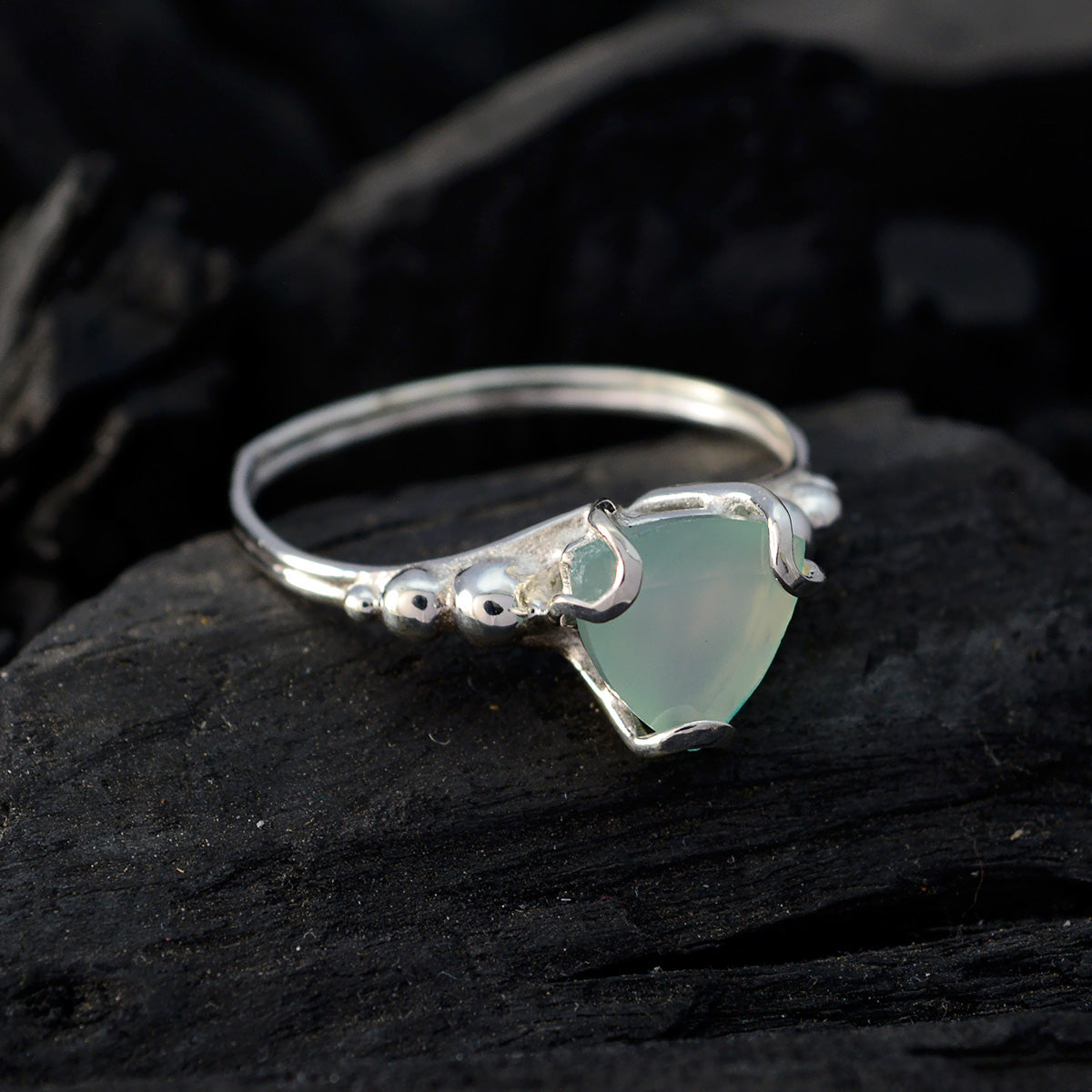 Aqua Chalcedony Solitaire Australian Silver Green Gemstones Delicate Rope Wire Ring Jewelry