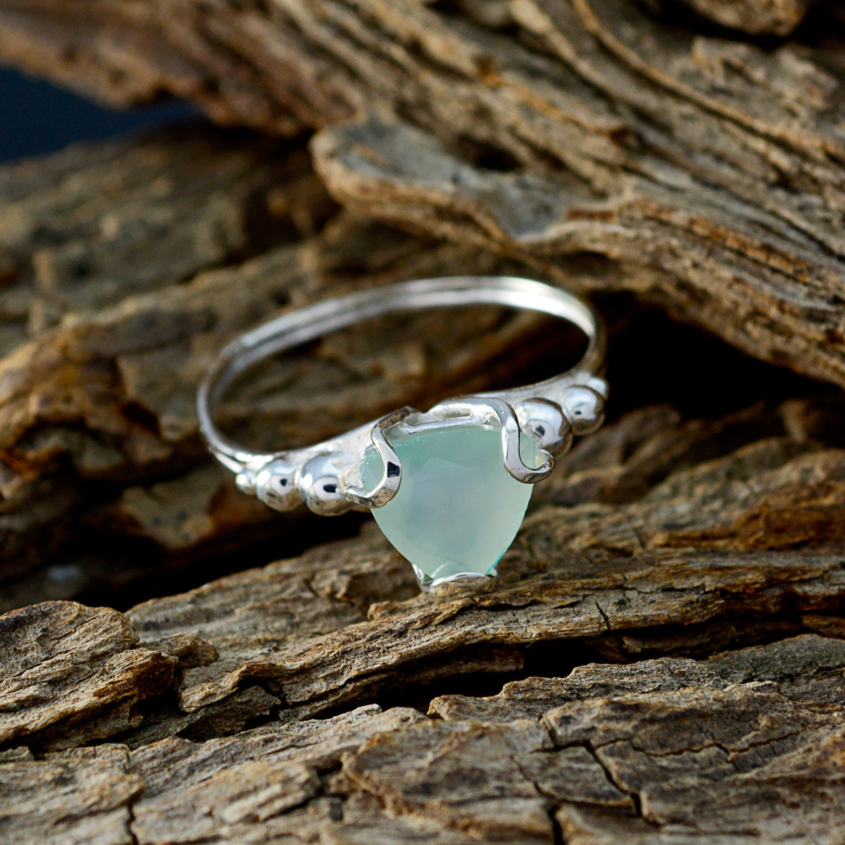 Aqua Chalcedony Solitaire Australian Silver Green Gemstones Delicate Rope Wire Ring Jewelry