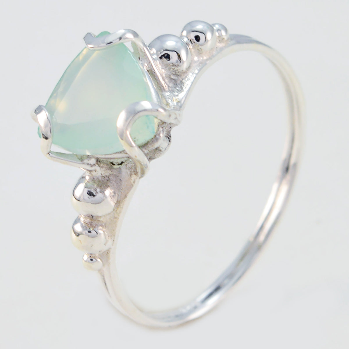Aqua Chalcedony Solitaire Australian Silver Green Gemstones Delicate Rope Wire Ring Jewelry
