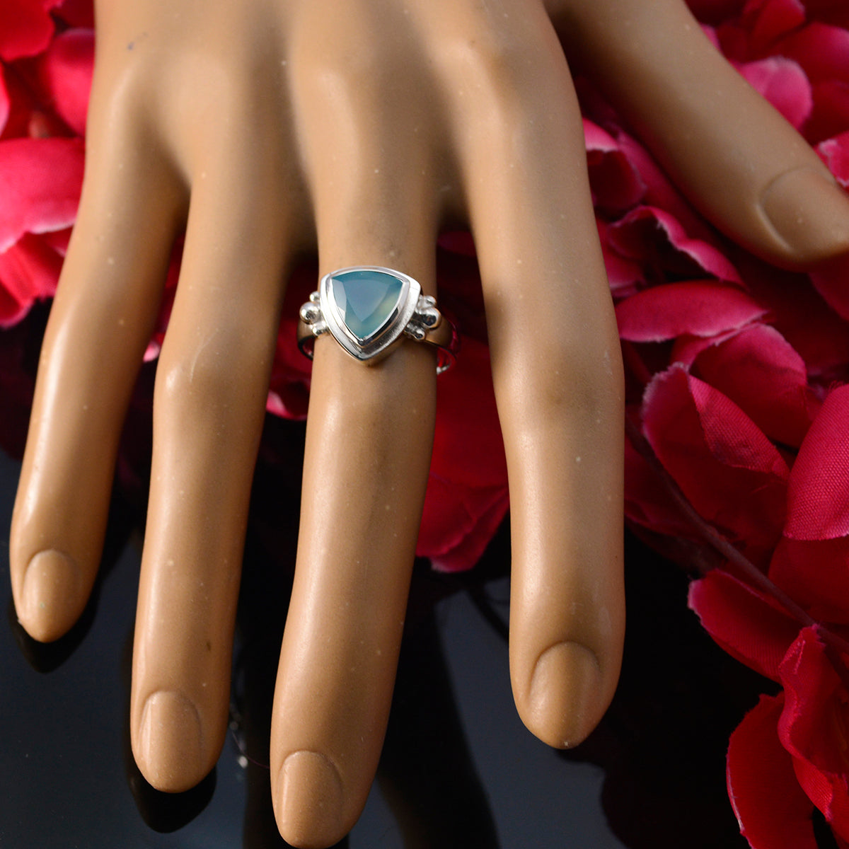 Aqua Chalcedony Solitaire Russian 925 Sterling Silver Green Gemstone Slim Boho Ring Jewellery