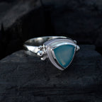 Aqua Chalcedony Solitaire Russian 925 Sterling Silver Green Gemstone Slim Boho Ring Jewellery