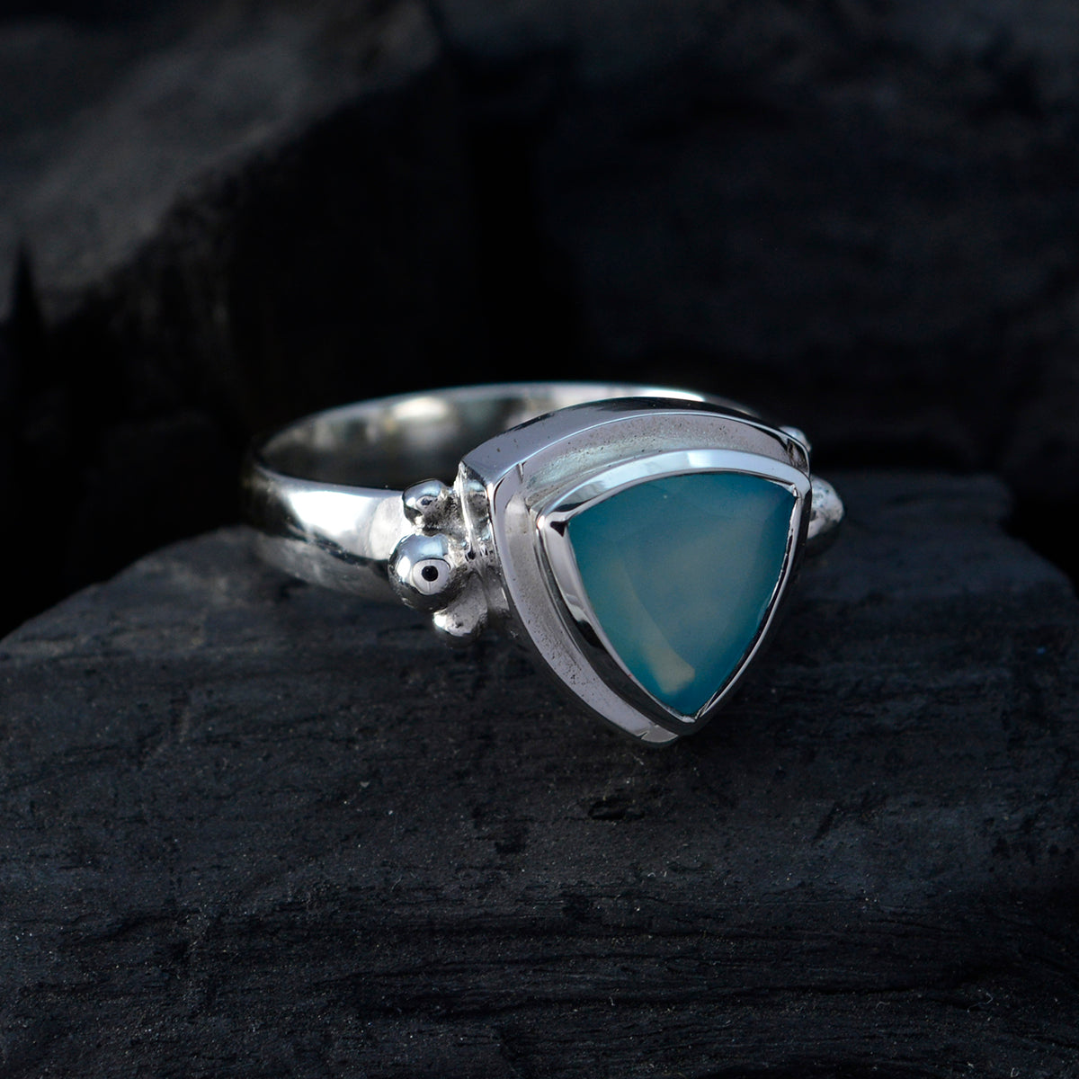 Aqua Chalcedony Solitaire Russian 925 Sterling Silver Green Gemstone Slim Boho Ring Jewellery
