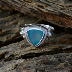 Aqua Chalcedony Solitaire Russian 925 Sterling Silver Green Gemstone Slim Boho Ring Jewellery