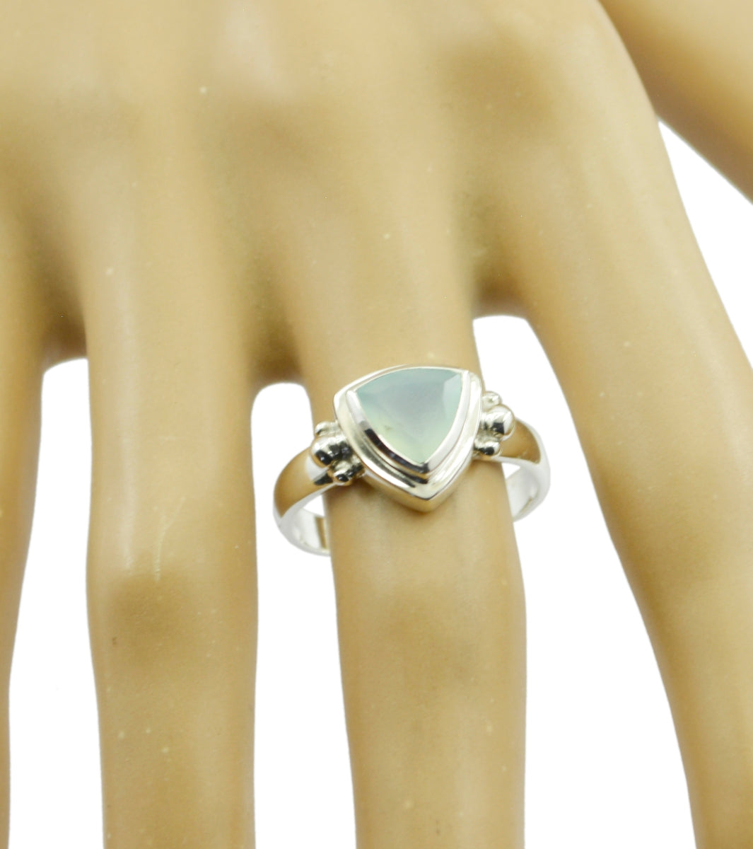 Aqua Chalcedony Solitaire Russian 925 Sterling Silver Green Gemstone Slim Boho Ring Jewellery