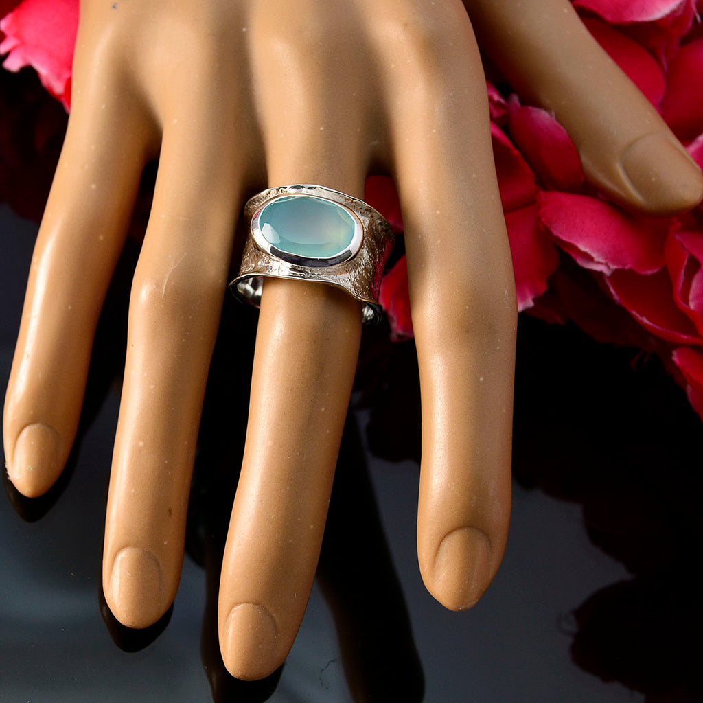 Aqua Chalcedony Solitaire German 92.5 Silver Green Gemstones Edgy Oversized Band Jewellery