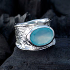 Aqua Chalcedony Solitaire German 92.5 Silver Green Gemstones Edgy Oversized Band Jewellery