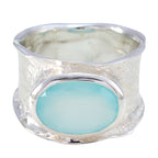 Aqua Chalcedony Solitaire German 92.5 Silver Green Gemstones Edgy Oversized Band Jewellery