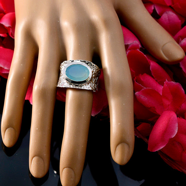 Aqua Chalcedony Solitaire German 925 Silver Green Gemstone Essential  engravings Ring Jewellery