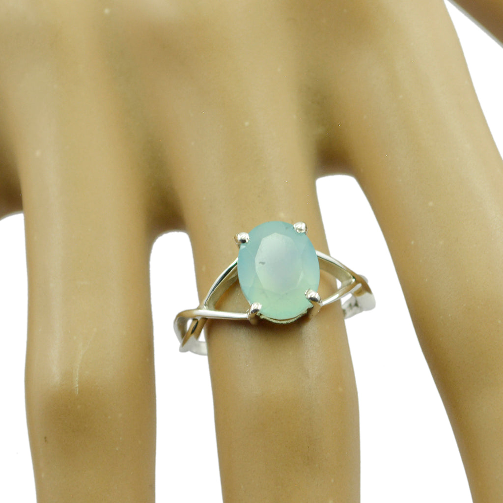 Aqua Chalcedony Solitaire American Silver Green Gemstones Delicate Luxurious Ring Jewellery