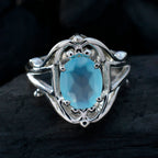 Aqua Chalcedony Solitaire French Silver Green Gems Tiny Trendy Ring Jewelry